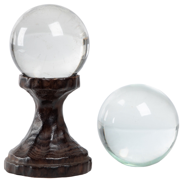 Pair of Vintage Crystal Balls. Two crystal gazing balls, on...