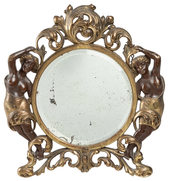 Cast Bronze Figural Vanity Mirror. Circa late 19th century....