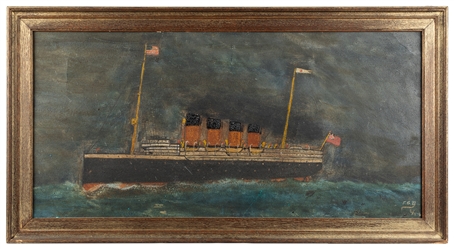 ARTIST UNKNOWN. Untitled Ship Painting. 20th century. Oil p...