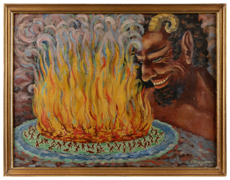 ARTIST UNKNOWN. Untitled (Devil and Hellfire Scene). 1946. ...