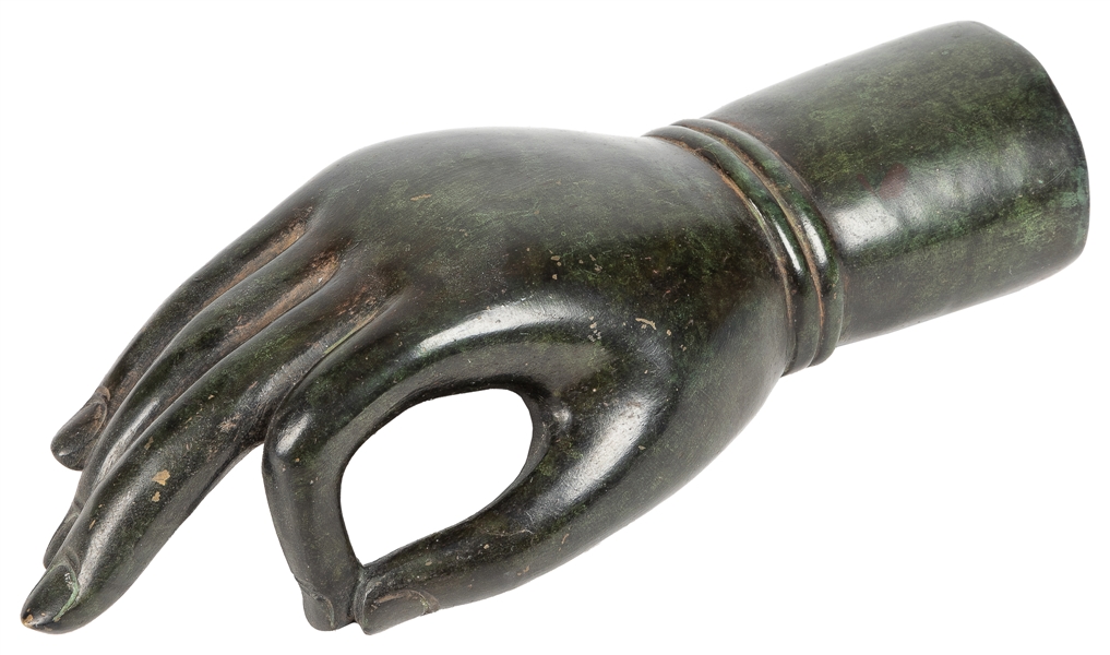 Life-Size Bronze Hand with Chin Mudra Symbol. 20th century....