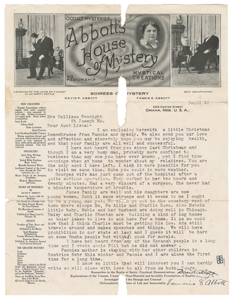 ABBOTT, David P. (1863–1934). Typed Letter Signed, and two ...