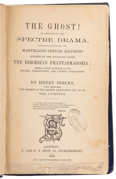 DIRCKS, Henry (1806–1873). The Ghost! As Produced in the Sp...