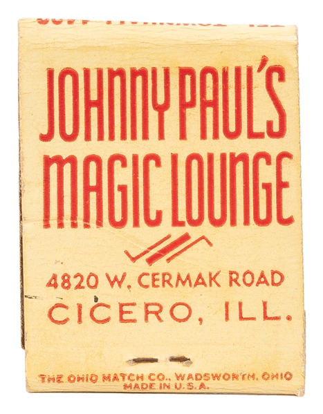 [BAR MAGIC]. Johnny Pauls Magic Lounge Souvenir Matchbook....