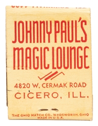 [BAR MAGIC]. Johnny Pauls Magic Lounge Souvenir Matchbook....