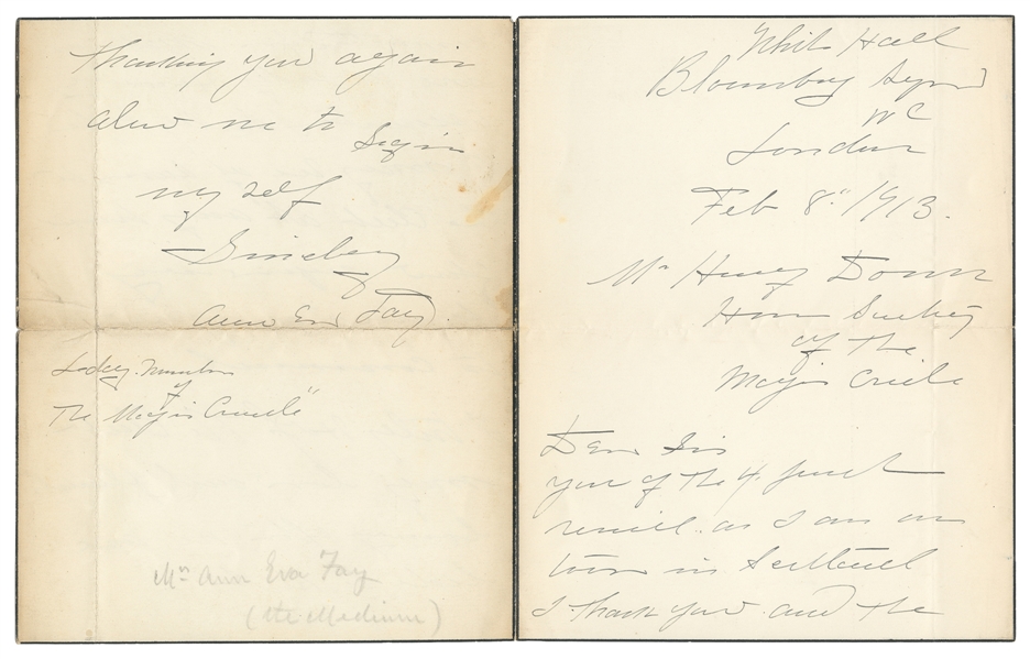 FAY, Anna Eva (1851 – 1927). Letter Accepting Membership in...