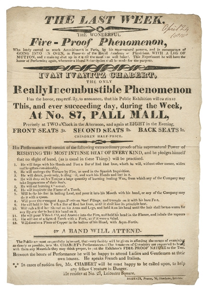 [FIREPROOF MAN]. CHABERT, Ivanitz. The Last Week. The Wonde...