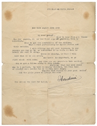 HOUDINI, Harry (Erik Weisz, 1874 – 1926). Houdini TLS to De...