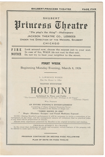 HOUDINI, Harry (Erik Weisz, 1874 – 1926). Houdini Princess ...