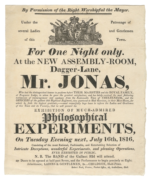 JONAS, Phillip [?]. For One Night Only. Mr. Jonas. Hull: Ro...