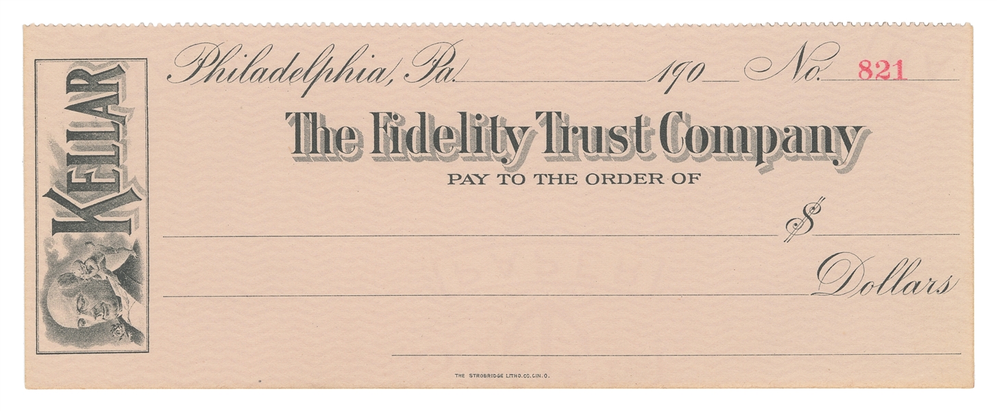 KELLAR, Harry (1849 – 1922). Harry Kellar Engraved Bank Dra...