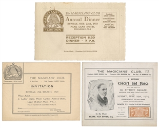 [MAGICIANS' CLUB]. Group of Magicians' Club Tickets and Inv...