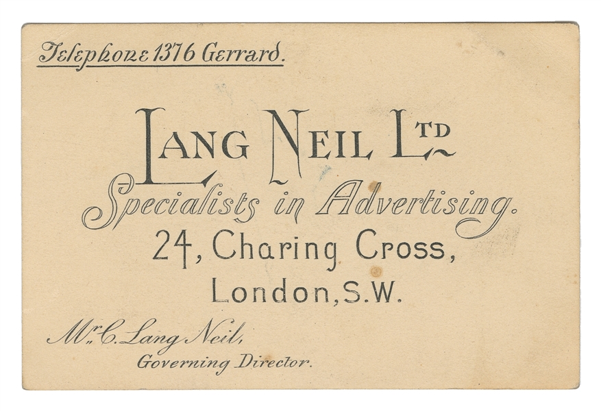 NEIL, C. Lang (d. 1948). Calling Card of C. Lang Neil/Lang ...