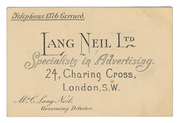NEIL, C. Lang (d. 1948). Calling Card of C. Lang Neil/Lang ...