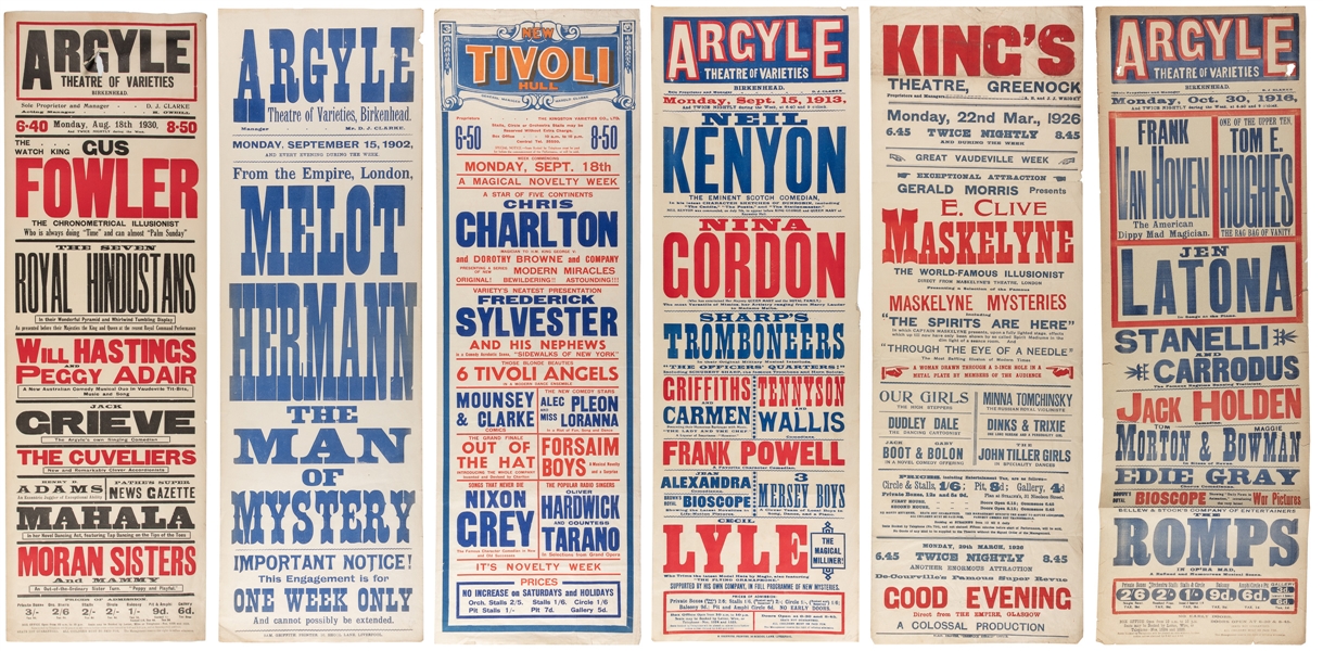 [PLAYBILLS – MAGIC]. Six British Variety Playbills Featurin...
