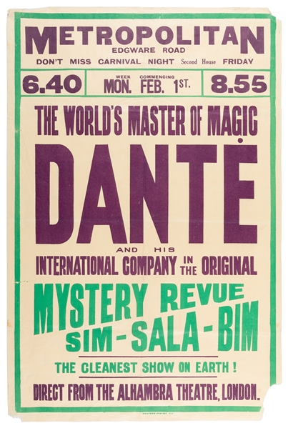 DANTE (Harry Jansen, 1883 - 1955). Dante. The Worlds Maste...