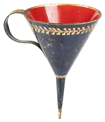 Magic Funnel. Circa 1880. Hand painted toleware funnel in b...