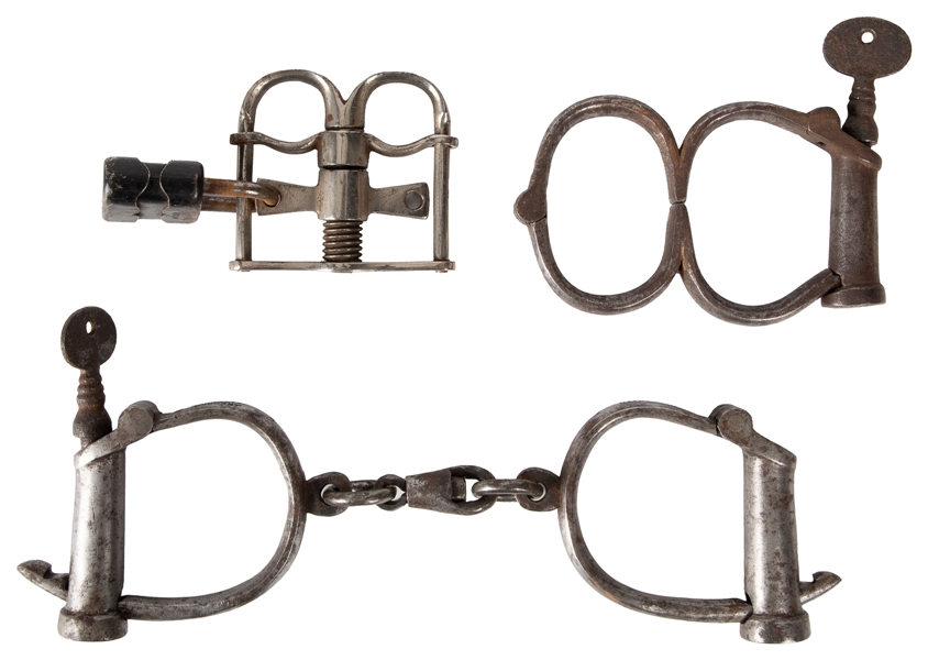[RESTRAINTS]. Vintage Handcuffs and Thumb Cuffs. Including ...
