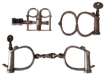 [RESTRAINTS]. Vintage Handcuffs and Thumb Cuffs. Including ...