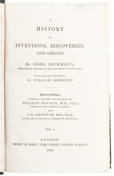 BECKMANN, John (1739 – 1811). Beckmanns History of Inventi...