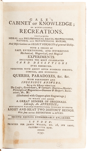 GALE, John. Gales Cabinet of Knowledge; or Miscellaneous R...