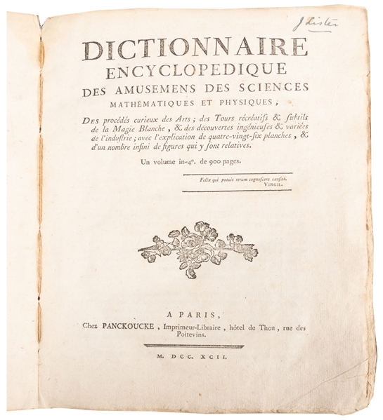 [LACOMBE, Jacques]. Dictionnaire Encyclopedique Des Amuseme...