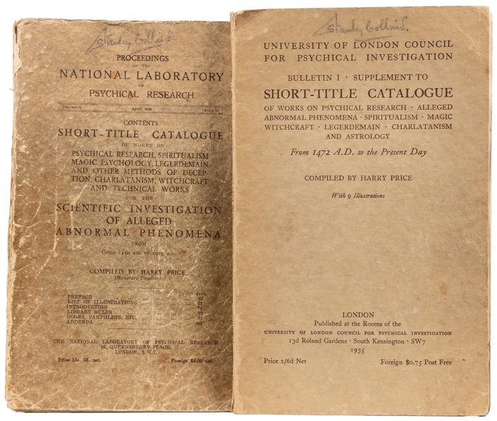 PRICE, Harry (1881 – 1948). Short-Title Catalogue of Works ...