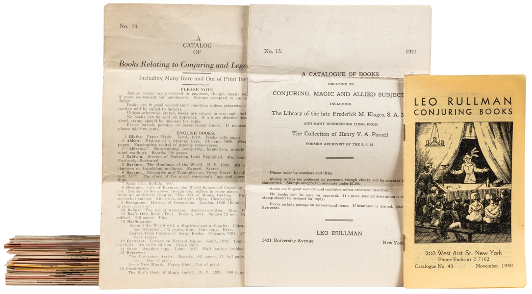 RULLMAN, Leo. Collection of Leo Rullman Magic Book Lists, 1...