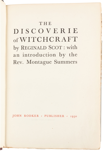 SCOT, Reginald (1538-1599). The Discoverie of Witchcraft. B...