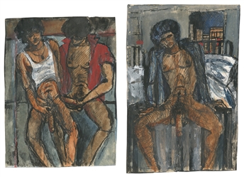 RICE, Bill (American, 1931–2006). Two Male Nudes. 1982. Ink...