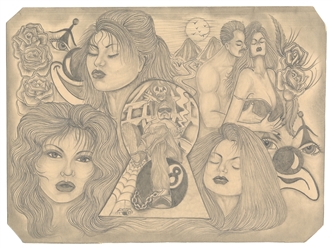 [PRISON ART]. Group of Four Envelopes with Original Artwork...