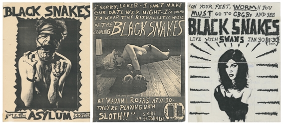 [DOWNTOWN SCENE]. Three Black Snakes Flyers. 1987. Photocop...