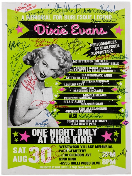 Memorial for Burlesque Legend Dixie Evans. Circa 2013. Offs...