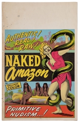 Naked Amazon. N.p., ca. 1950. Burlesque window card adverti...