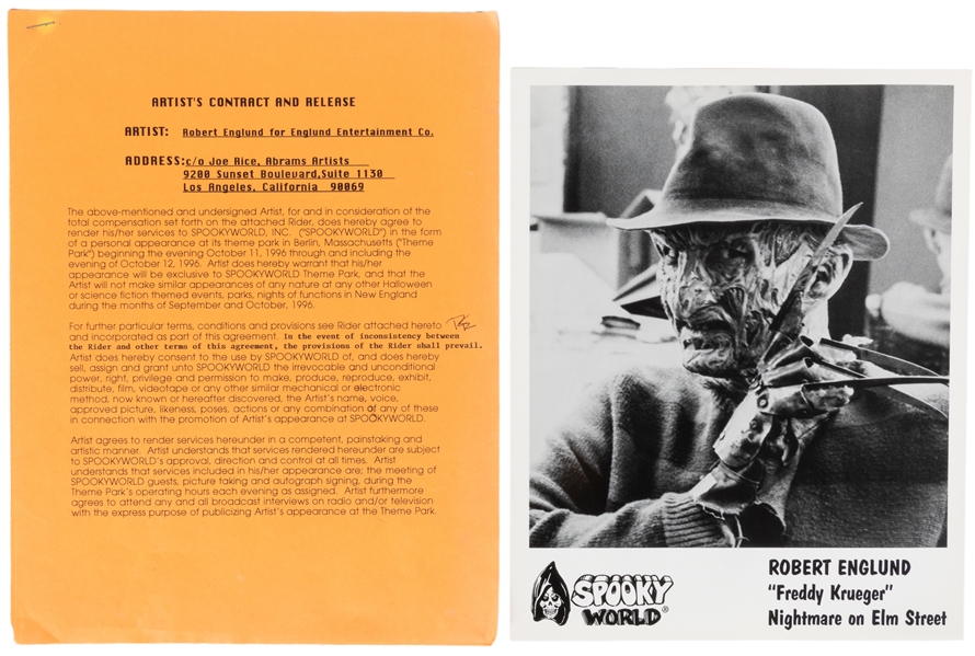 Robert Englund “Freddy Krueger" Signed Contract and Headsho...