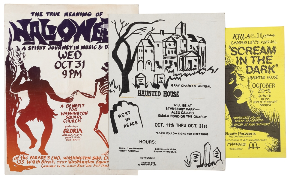 Group of Three Halloween Event Posters. Circa 1980s–1990s. ...