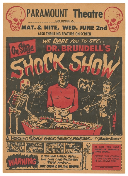 [SPOOK SHOW]. Dr. Brundells Shock Show. N.p., ca. 1950s. S...