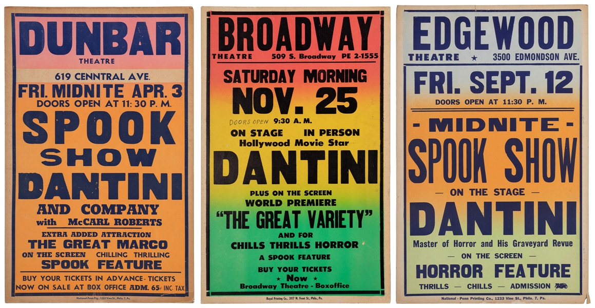 [SPOOK SHOW]. DANTINI, Vincent. Three Dantini “Master of Ho...