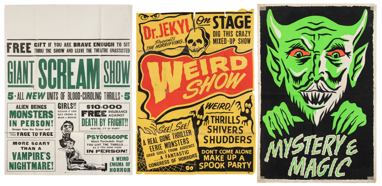 [SPOOK SHOW]. Three Spook Show Posters. Circa 1950s. Three ...