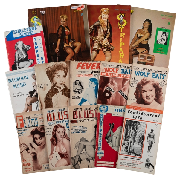 [STRIPTEASE AND BURLESQUE]. Group of 15 Digests and Magazin...