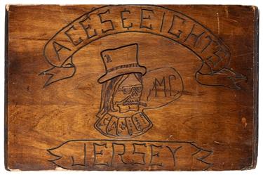 [FOLK ART]. Aces & Eights Motorcycle Club Engraved Wooden S...