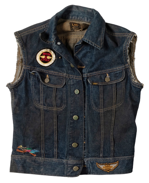 [MOTORCYCLE CLUB]. Red Skull Denim Biker Vest. Lee Sanfordi...