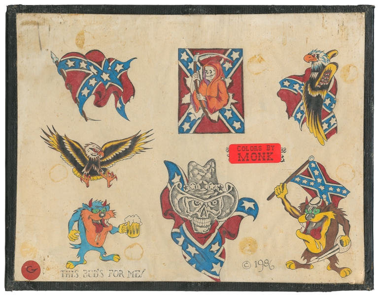 [TATTOO]. Tattoo Flash Sheet / Confederate Flags. 1986. Tat...