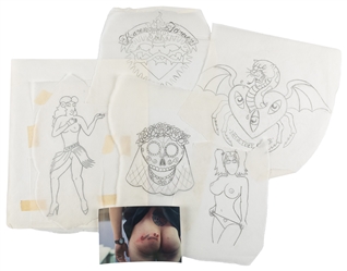 [TATTOO]. [JASON MCAFEE]. Large Lot of Tattoo Stencil Drawi...