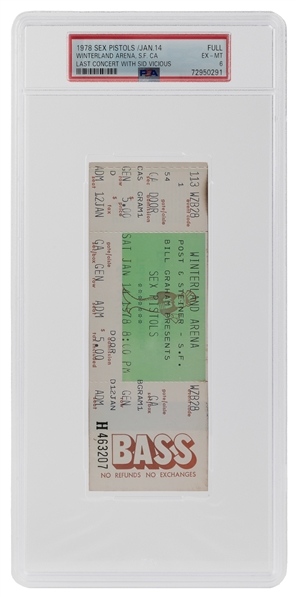 Sex Pistols 1978 Unused Winterland Concert Ticket / Final C...