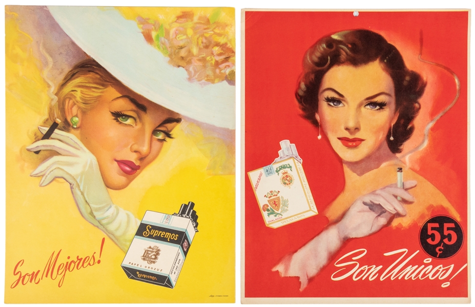  Two Mexican cigarette advertising posters. Mexico, ca. 1950...