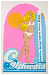  California / Western Airlines. Circa 1970s. A blonde surfer...