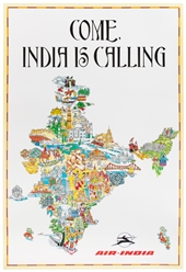 Air India / Come, India Is Calling. Circa 1980s. Colorful i...