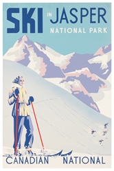  Ski in Jasper National Park. Circa 1930s. Silkscreen winter...