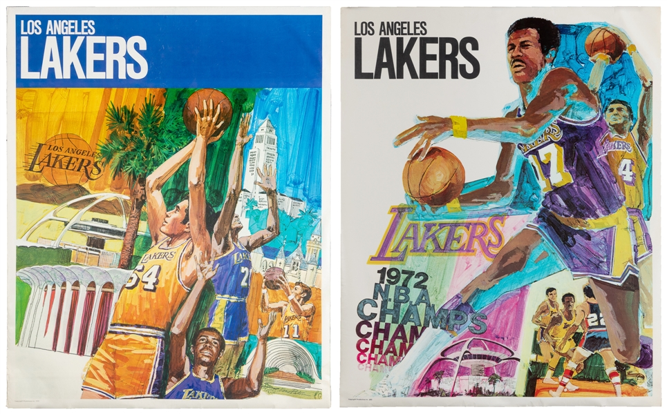  [NBA]. Two Los Angeles Lakers Posters. Circa 1970/72. ProMo...